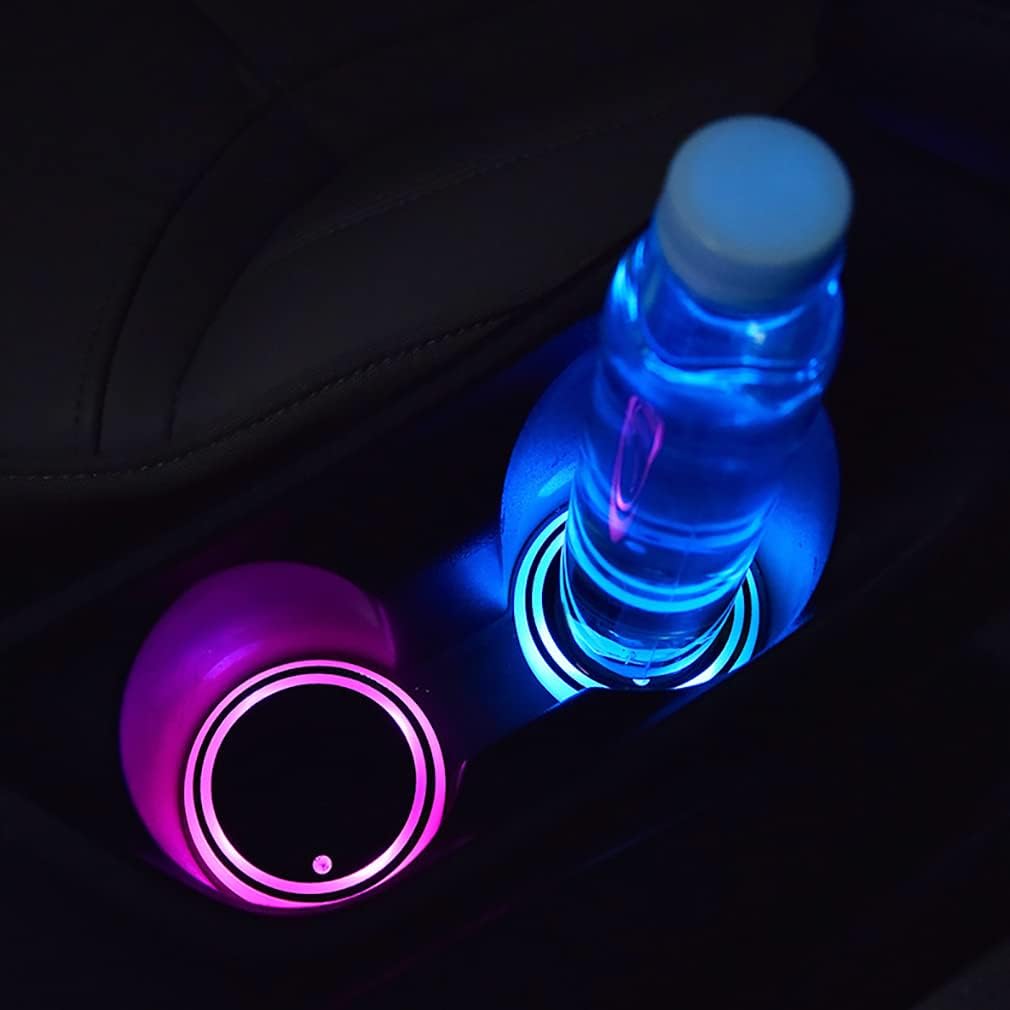 LED Car Cup Holder Lights, 7 Colors Changing USB Charging Coaster Waterproof Cup Pad, LED Interior Atmosphere Lamp Decoration Inside Car Lighting Accessories (2Pcs) (Style 1) - Image 4