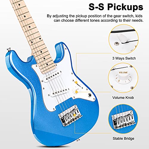 Kids Electric Guitar Vangoa 30 Inch Electric Guitar for Kids Beginner Kit for Boys Girls with 5W Amp, Bag, Strap, Extra Strings, Capo, Tuner, Picks, Cable (Blue) - Image 4