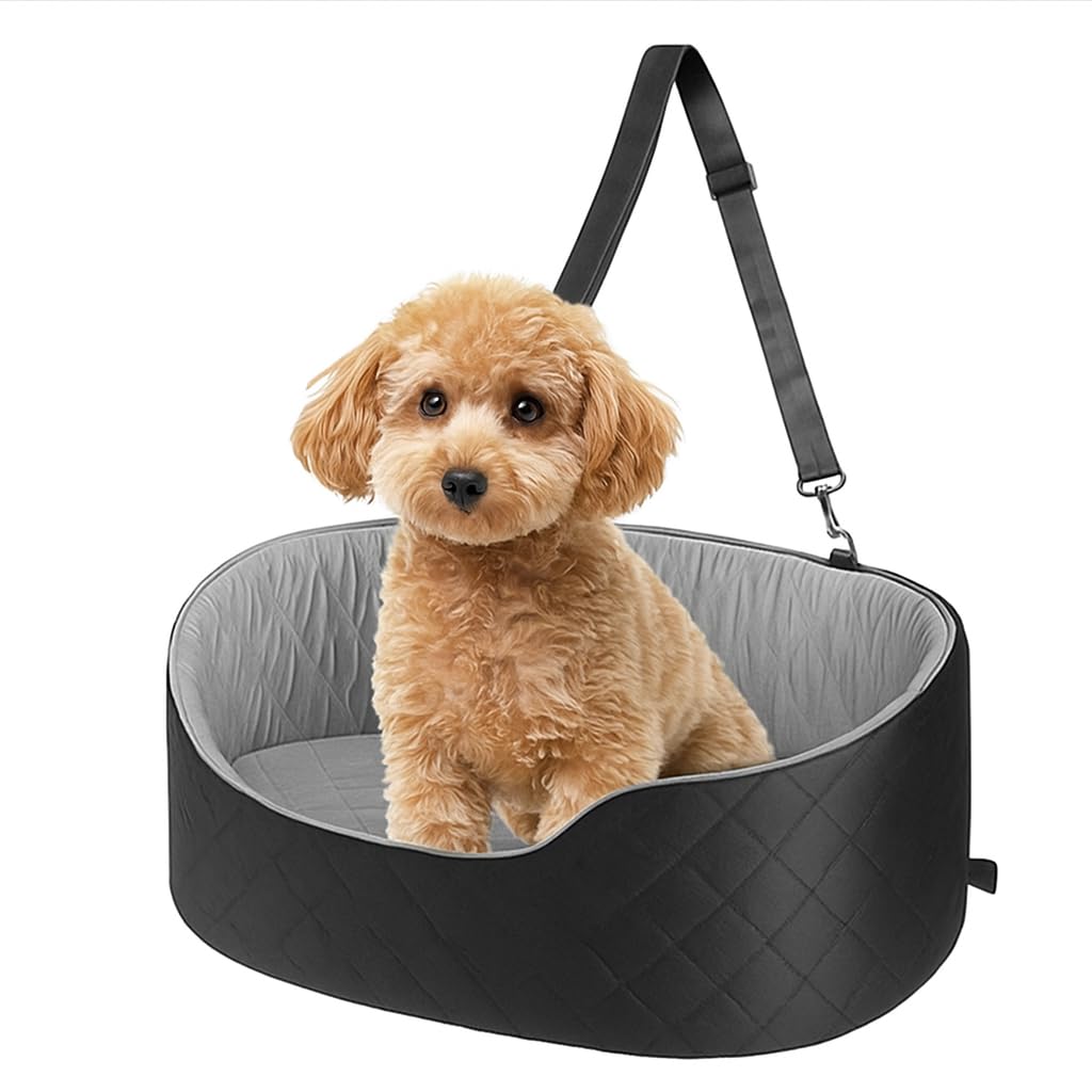 LN COZY CORNER Dog Car Seat for Small/Medium Dogs Elevated Memory Foam Booster Seat with Safety Straps Detachable Washable Pet Car Seat Comfortable Dog Bed Sofa for Travel, Pets Black&Grey, M