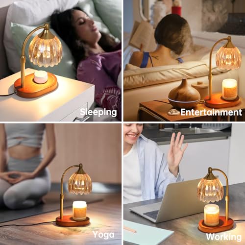 Image of Amber Tulip Wax Melt Warmer with Timer, Dimmable & Height Adjustable, Ideal for Jar Candles, Perfect Home Decor for Bedroom, Living Room, Office, Great Birthday Gifts for Women (2 Bulbs Included)