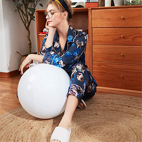 Nightgown Womens Printed Long Sleeve Button Down Nightshirt Satin Top Pants Sets Lingerie for Ladies