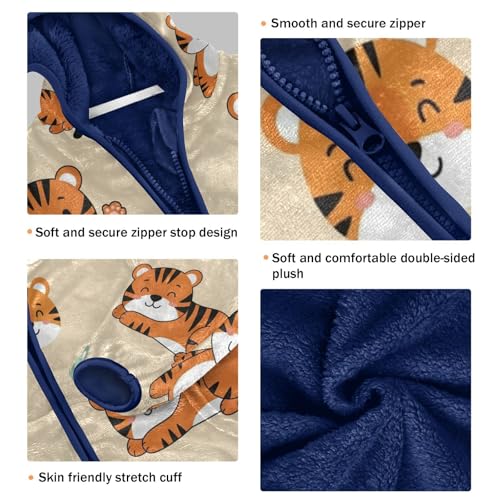 Cute Tiger Pattern Prints Toddler Fleece Jacket Girl Boys Hooded Fleece Jacket Coat Warm Outwear Zip-up 3-10T3