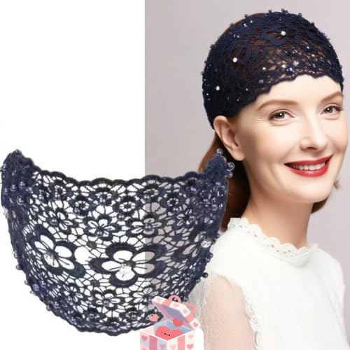 Lace Stretch Headband Hairband Wide Head Hair Bands Headwrap Turban with Rhinestone Hair Accessories for Women Girls Dark,Black