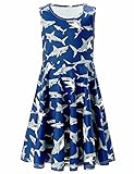 uideazone Girls Back to School Shark Printed Casual Party Sundress Dresses