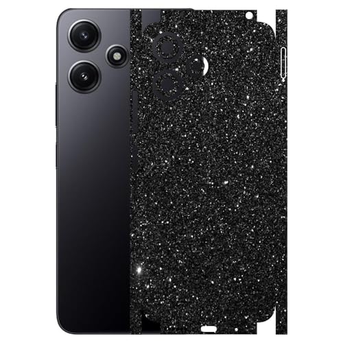 Image of AtOdds - Full Body Back Screen Guard Protector Film - 3D Textured Lamination Wrap Skin Sticker Compatible with REDMI 12 (5G) | Scratchproof Matte Finish (Design - Black Glitter)