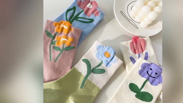 4 Paia Calzini Donna Con Fiori Di Tulipano - Calze Vintage In Cotone, Fantasia Colorata - Foto 5