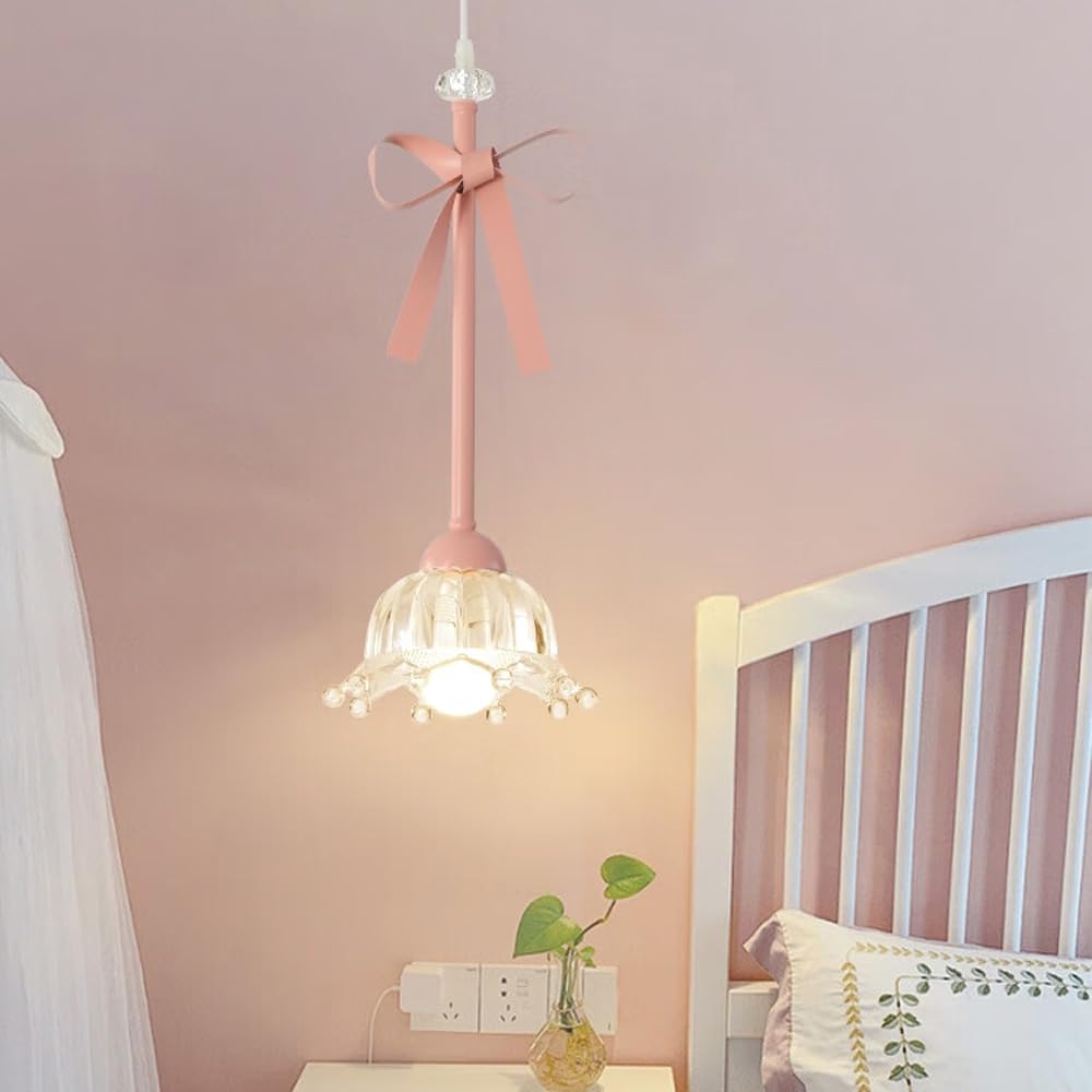 ZBZFGE Fiore di Vetro Chiaro Rosa luci sospese lineari Lunghe Ragazze lampadario Moderno Nordico Sala Pranzo Tavolo da Cucina Isola vivaio per Bambini corridoio Foyer