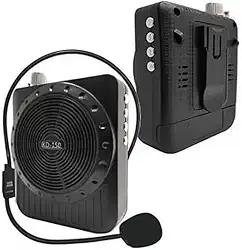 Amplificador de Voz Megafone Bluetooth KB-150 com Microfone de Cabeça, Rádio FM, Entrada USB/TF, Bateria Recarregável – Portátil, Ideal para Professores, Guias, Eventos (PRETO)