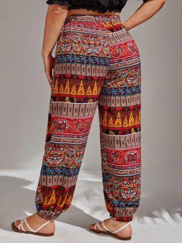 Image of GRECIILOOKS Boho Printed Wide Leg Palazzo Pants for Women, Flowing High Waist Rayon Trousers for Beach, Vacation, Lounge, and Summer Style