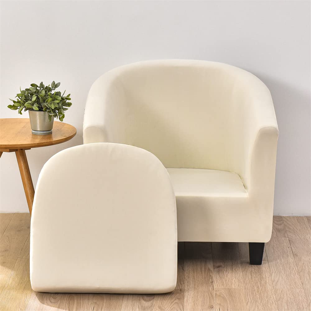 Highdi Copripoltrona 1 Posto Chesterfield Elasticizzato 2 Pezzi Tinta Unita Fodere Poltrona da Cocktail Antiscivolo con Coprisedile per Bar Soggiorno Camera da Letto Club (Beige