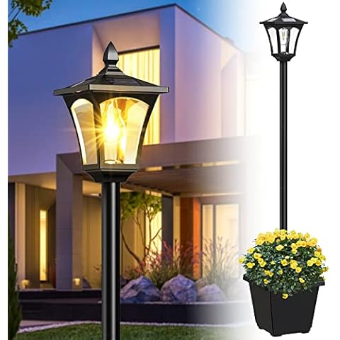 ILANCK 64 Inch Solar Lamp Post with Planter Cover