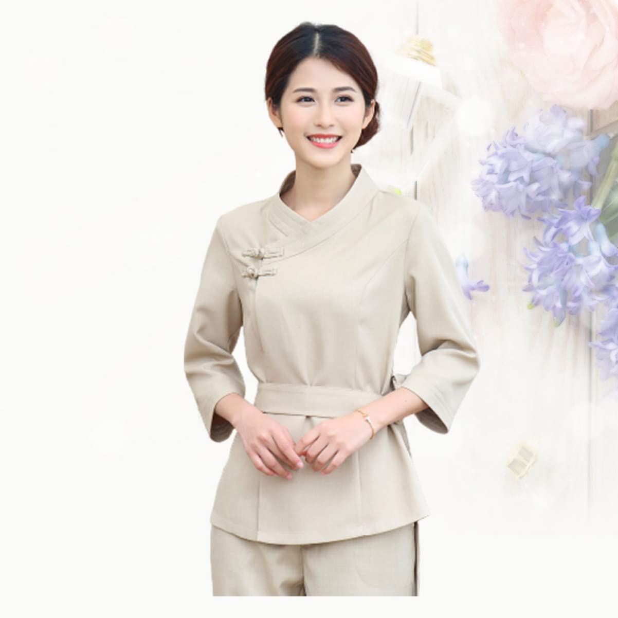 FOMIYES 1Set de Pantalones de Belleza Beige Y Ropa Exfoliante Hopital Útil Trabajo Superior Teñido Beige Tamaño de Traje Técnico de Peluquería Xxxl Uniforme de Spa para Monos de