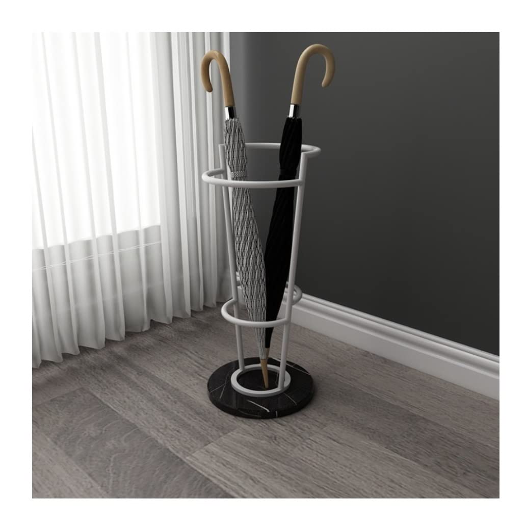 FCXWEVR Metal Umbrella Holder with Marble Base Free Standing Rack for Umbrella and Walking Sticks Entryway and Hallway Organizer (White+Black)