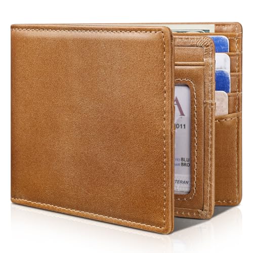 Image of Artpaxy Mens Wallet Bifold Genuine Leather RFID Blocking Wallet for Men with 1 ID Window 15 Card Holders 2 cash pockets 1 Gift Box