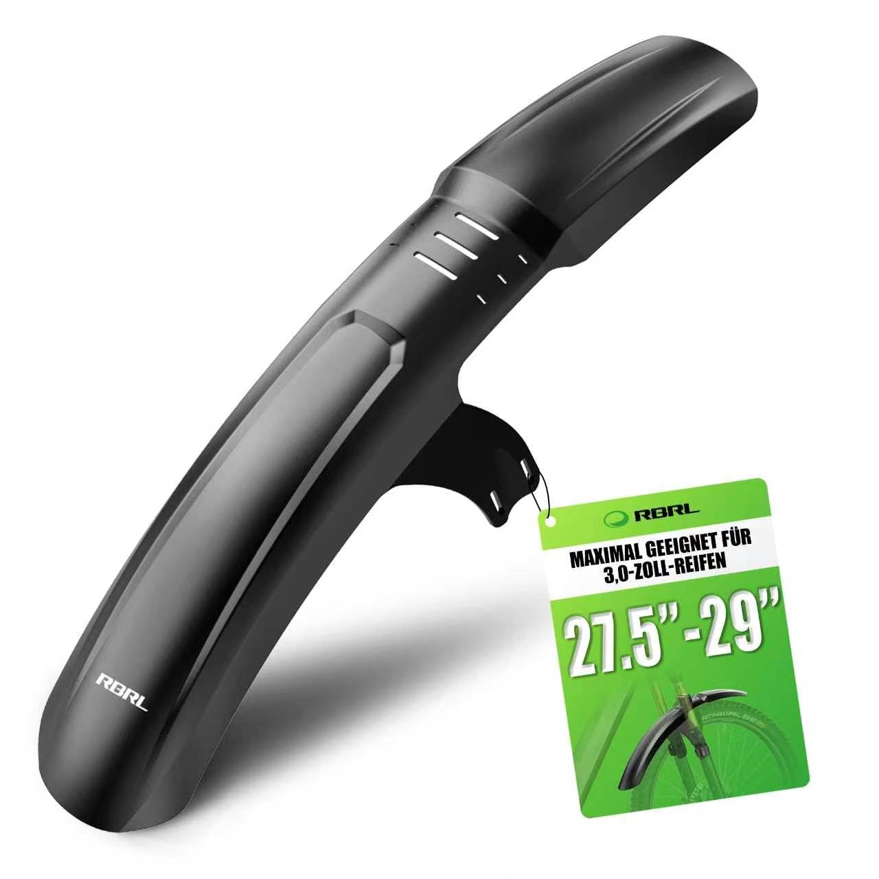 RBRL Bicycle Mudguard - MTB Mudguard Compatible with 27.5/29 Inch Tyres up to 3.0 Inch - Robust Splash Guard Against Mudguard, Mud & Water, Easy Attachment (Front)