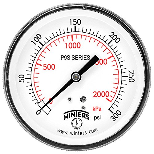 Winters P9S 90 Series Steel Pressure Gauge with Removable Lens, 0-15 psi/kpa, 3-1/2