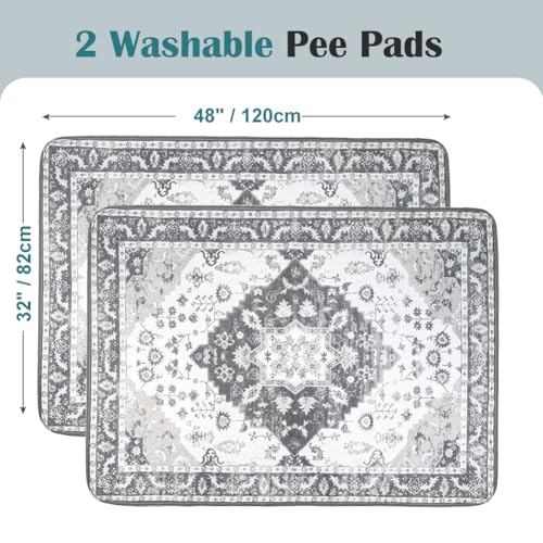 Image of Washable Pee Pads for Dogs, 2 Pack Reusable Puppy Training Pads 48 inchx32 inch Super Absorbent Waterproof Dog Training Pads, Non-Slip Potty Pads, Whelping Pads Litter Mat Light Grey Medallion