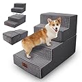 Pet Stairs Ramp for High Beds and Couch, Steps for Dogs to Get on Bed, 4 Step Foldable Stairs for Large/Medium/Small Dogs and Old Cats, Non-Slip and Firm Foam and Washable Cover by Sytopia, Grey