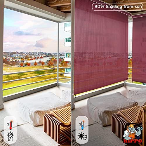 Image of HIPPO 180 GSM HDPE Outdoor Balcony Roller Blind, UV & Dust Protection Corded Roll Up and Down Light Filtering Blinds for Garden (Burgundy, 4FTX9FT)