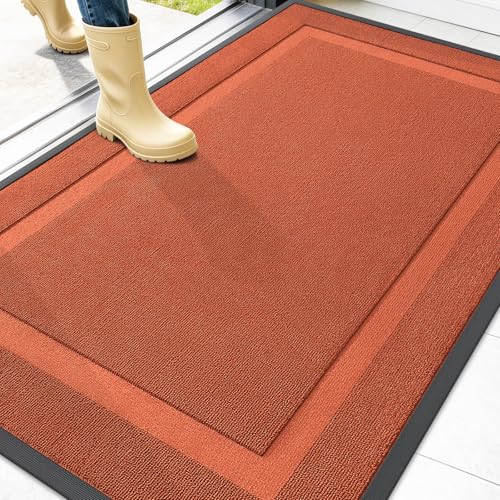 Image of OLANLY Front Door Mat Indoor Outdoor Entrance, Waterproof All-Season, All-Weather Doormat, Sturdy Natural Rubber, Low Profile, Easy Clean Patio Porch Entryway Mat, 47x32, Vermillion Red