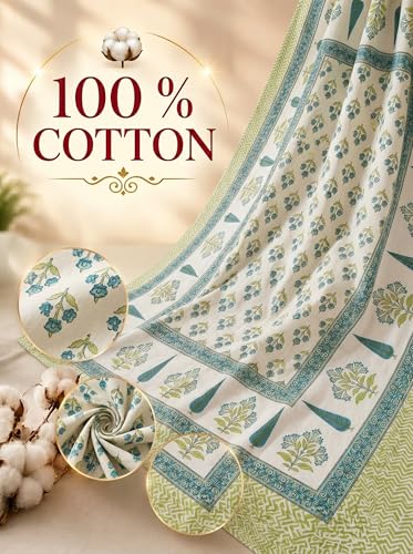 Image of Mafatlal 144 TC Heritage 100% Cotton Single Size Bedsheet (90x60 inches) with Matching Pillow Cover | Soft & Comfortable | Elegant Printed Heritage Design | Pista Green