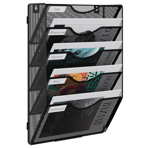 EasyPAG 5 Compartiments Assembler Métal Porte Revue Mural Porte Document Suspendu A4 Organisateur de Bureau à Suspendre Banette de Rangement Range Papier Corbeille a...