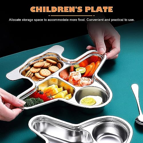 Image of Happy Hues Stainless Steel Divided Meal Plate Tray-3 Compartments Dinner Dish for Baby (Plane)