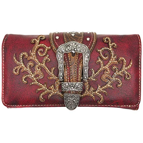 Zelris Western Country Floral Buckle Crossbody Trifold Fold Wallet