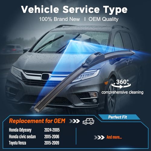 Image of AUTOBOO PLUS 26 inch + 22 inch All-Season Windshield Wiper Blades (Pack of 2) | Premium OEM-Quality, Rust-Resistant Rubber Encased Design, Streak-Free, Quiet, Smooth & Long-Lasting Performance