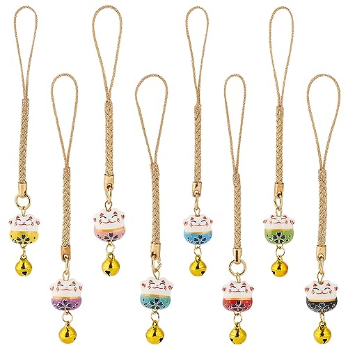 PH PandaHall 8 llaveros Maneki Neko, colgantes japoneses de riqueza y salud, adorno para teléfono móvil y bolsa, Navidad, Año Nuevo