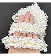 BETITETO Pearl Beaded Braid Lace Trim Ribbon Trimming Edge Embellishments 3 Yards for Sewing Wedd...