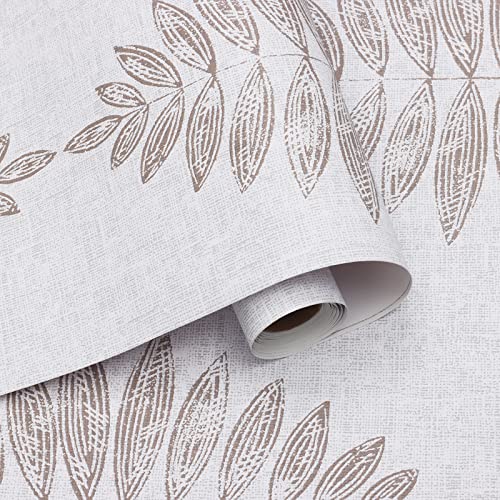 Guvana 17.3"X 394" Grey Wallpaper Vintage Peel And Stick Wallpaper Brown Leaf Pattern Contact Paper Self Adhesive Wallpaper Diy Removable Wallpaper Grasscloth Textured Wallpaper For Home Wall Decor #TOP18