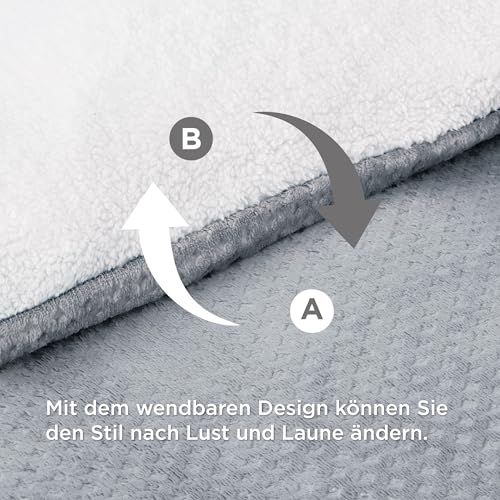 Bedsure Flauschige Bettwäsche 135x200 Grau - Winter Bettbezug Fleece mit 80x80 cm Kissenbezug, Warme -Sets mit Reißverschluss, Kuschel Waffelpique Winterbettwäsche für Einzelbett, 2 Stück