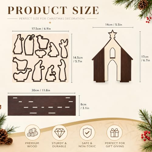 13 PC Wooden Holy Night Nativity Table Decor - image 3