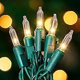 HEYFUNi Clear Christmas Lights 50Count 13Feet White Christmas Tree Lights Set, Incandescent Bulb Mini String Lights for Indoor Outdoor Tree Party Weeding Home Xmas Holiday Decorations,Green Wire