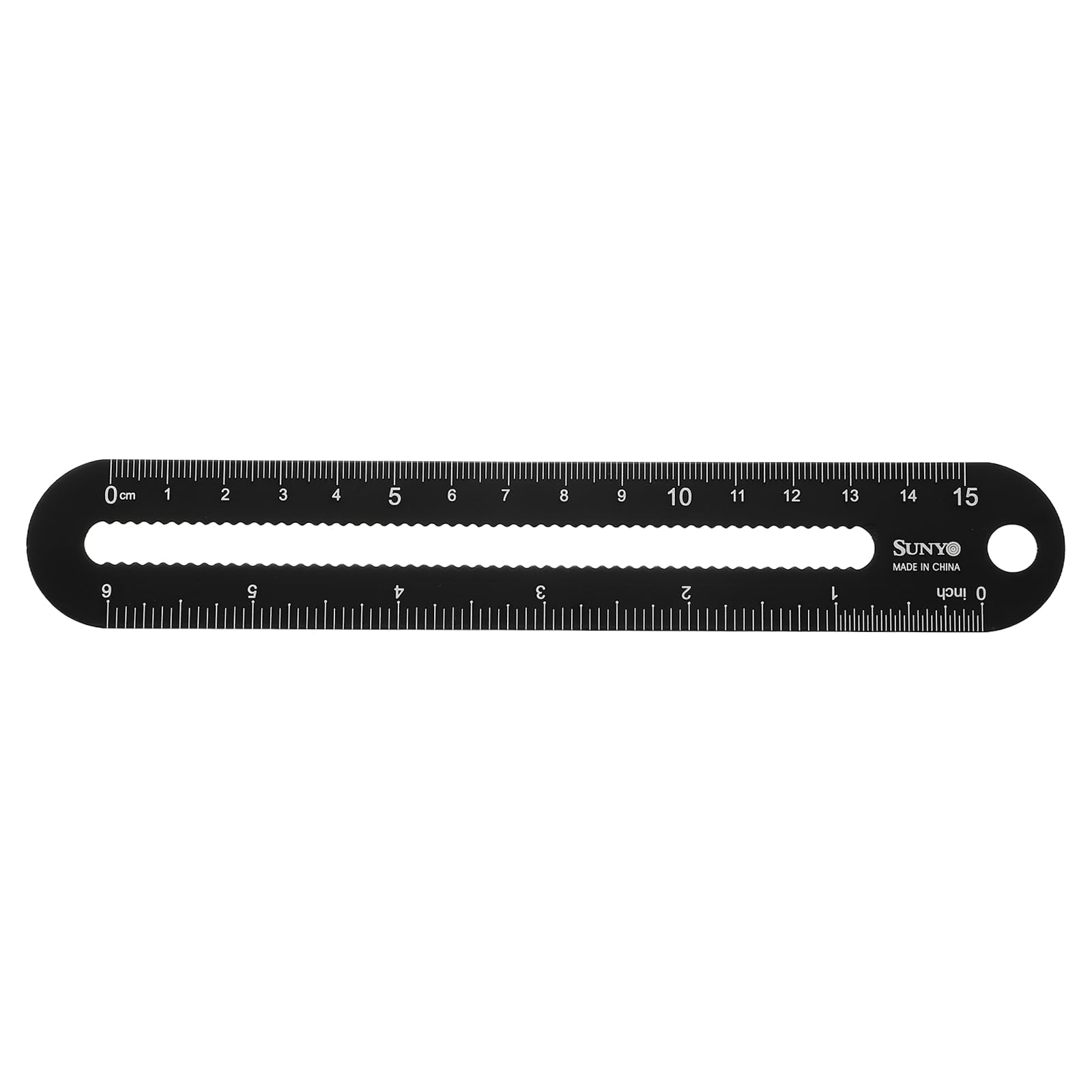sourcing map Metal Straight Ruler 15cm/6" Metric SAE Aluminum Alloy Rounded-Edge Hollow Wave Measuring Rulers Scale Tools for Measure Study Reading Classroom Office, Black