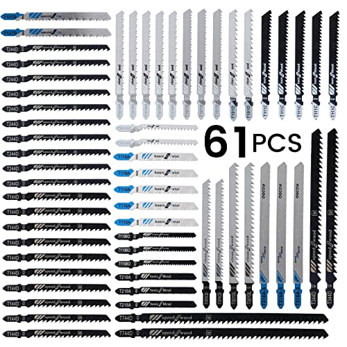 61 Pcs Jigsaw Blades Set For Wood And Metal Cutting (T144D,T111C,T101B,T101Br,T119Bo,T118A,T101Ao,T101B,T244D) #TOP6