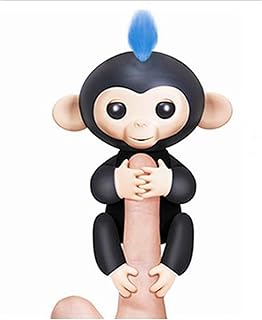 Fingerling's Monkey Toys - Interactive Baby Monkey Reacts to Touch - Children's Toy Sensing Colorful Holding Monkey Fingertip Monkey Doll Parent-child Interactive Induction Birthday Gift (Black)