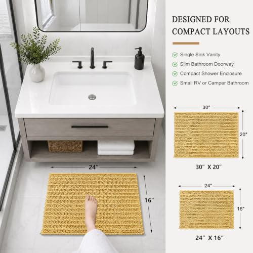 Image of Arotive Luxury Small Bathroom Rugs 24x16, Extra Soft Thick Absorbent Shaggy Chenille Bath Rugs, Machine Wash Dry, Bath Mats for Bathroom Floor, Tub and Shower, Home Decor Accessories, Yellow