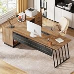 Tribesigns 71-Inch Executive Desk, L-Shaped Desk with Cabinet, Large Office Desk with Drawers and Storage Shelves, Writing Table Computer Desk for Home Office, Oak and Black - Image 5