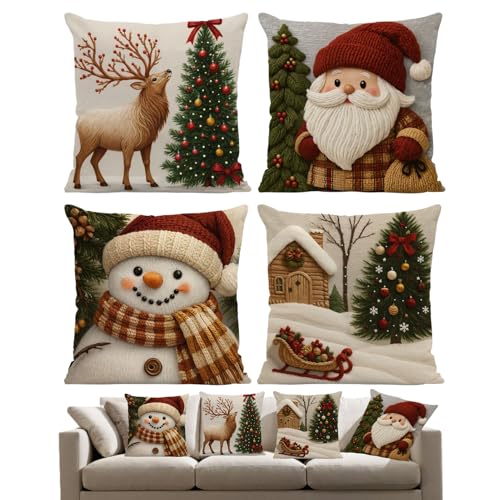 Cojín navideño de lino con reno para decorar el sofá del salón 8