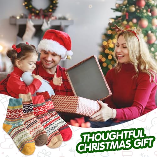 Women Wool Socks 5 Pair,Winter Warm Snowflake Sock,Warm Winter Socks,Soft Cotton Crew Knit,Fuzzy Sock Gifts for Women Men,One Size4