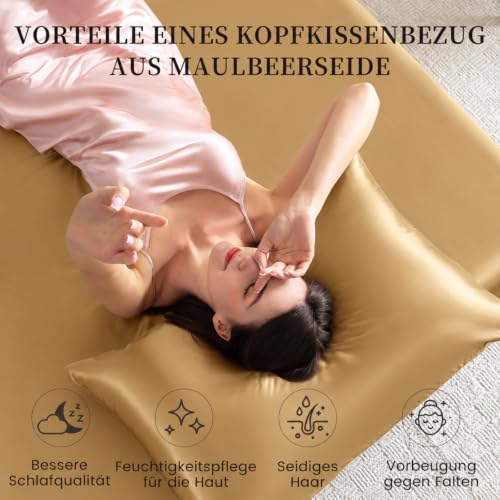THXSILK 22 Momme Seide Kissenbezug - 100% Seide Kopfkissenbezug Sofakissenbezug - Anti milben Reißverschluss Seidenkissenbezug - Gold 50 x… – Ansicht 4