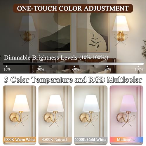 Image of ADISUN Modern Wall Sconce Set of Two, Battery Operated Wall Sconce Remote Control Dimmable Wall Lamp Wireless Sconces for Living Room Bathroom Dining Room Corridor Staircase (2 Bulbs Included)