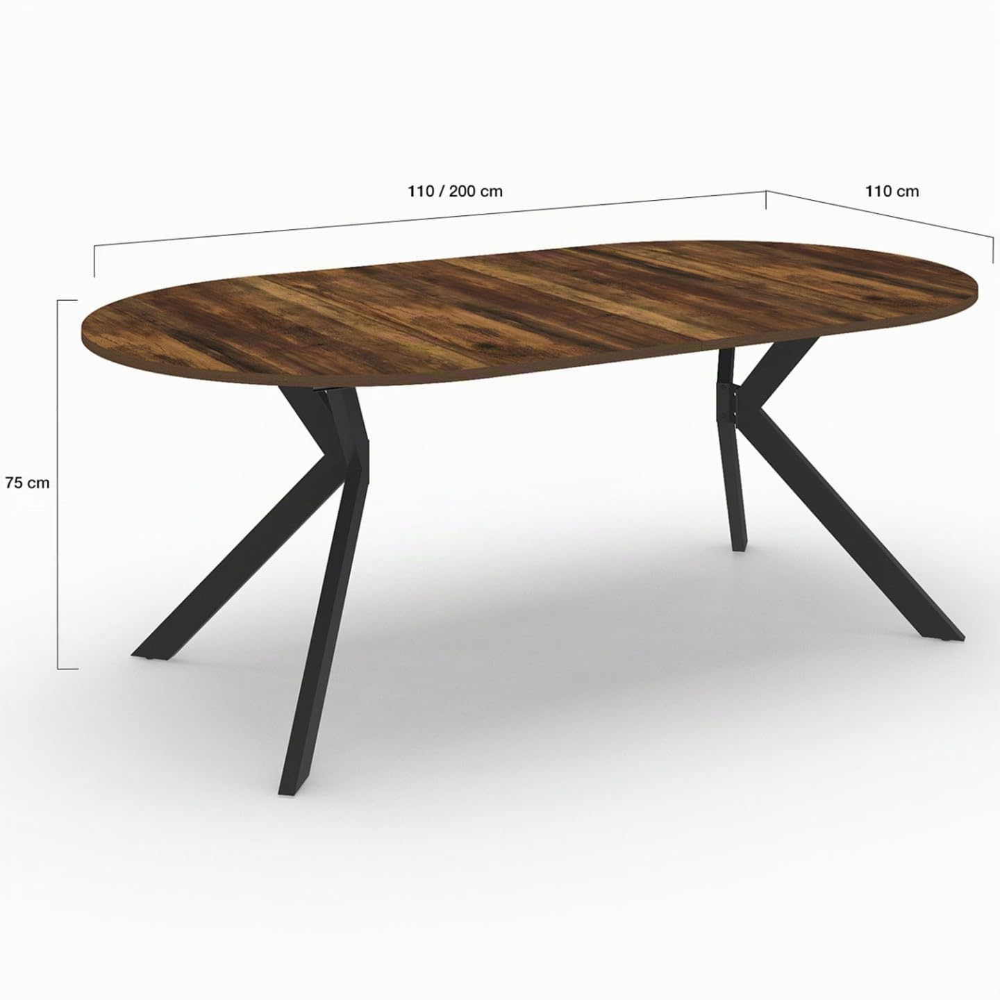 IDMarket – Mesa de comedor extensible redonda Alix 4-10 personas, pie araña negro y bandeja madera oscura Hawkins 110-200 cm
