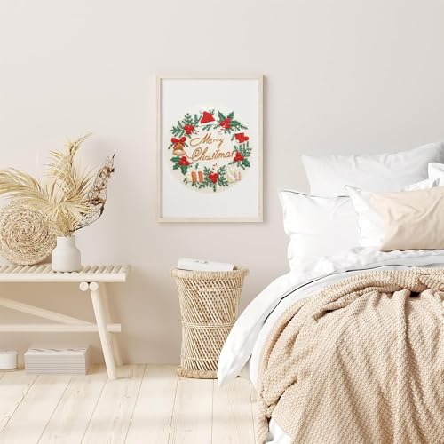 Image of Huacan Embroidery Kits for Adults Beginner DIY Cross Stitch Stamped Christmas Pattern Stitching Wreath Sewing Kit 1 Piece 7.8 x 7.8 Inch