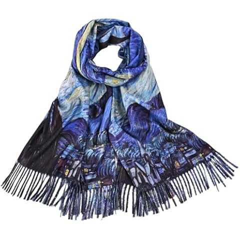 FINIZO Soft Cashmere Feel Scarf for Women Large Shawl Wrap Van Gogh Monet Art Print Scarf Cover