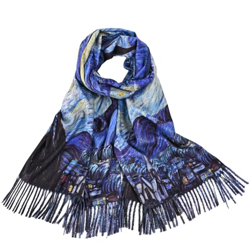 FINIZO Soft Cashmere Feel Scarf for Women Large Shawl Wrap Van Gogh Monet Art Print Scarf