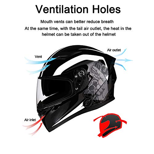 Triperson Full Face Motorcycle Helmet Dot Approved Motorbike Moped Street Bike Racing Crash Helmet, Men And Women (Red And Black-Black Mirror, X-Large) #TOP4