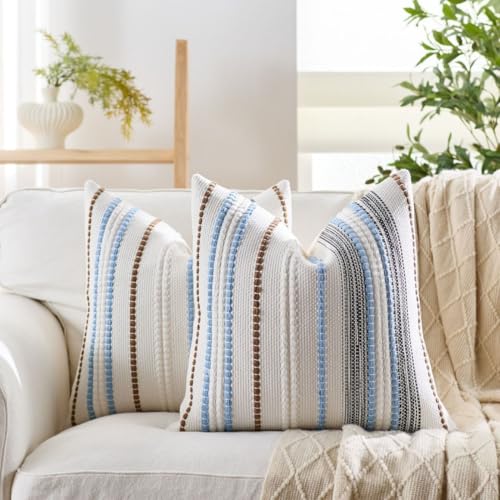 Qupace Set of 2 Decorative Woven Knitted Striped Throw Pillow